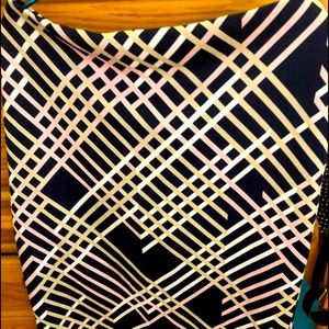 New York Clothing Co Skirt Blue Pink Beige Stripes Sz L